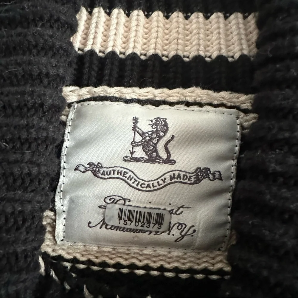 Denimist Cropped Sailor Stripe Turtleneck Sweater in Black/Tan - Picture 5 of 11